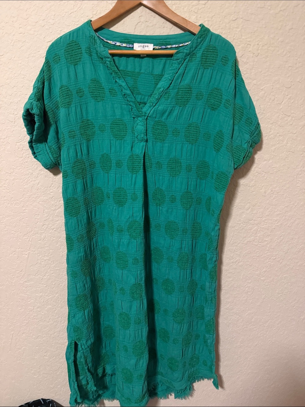 Umgee Teal Green Textured V-Neck dress size medium